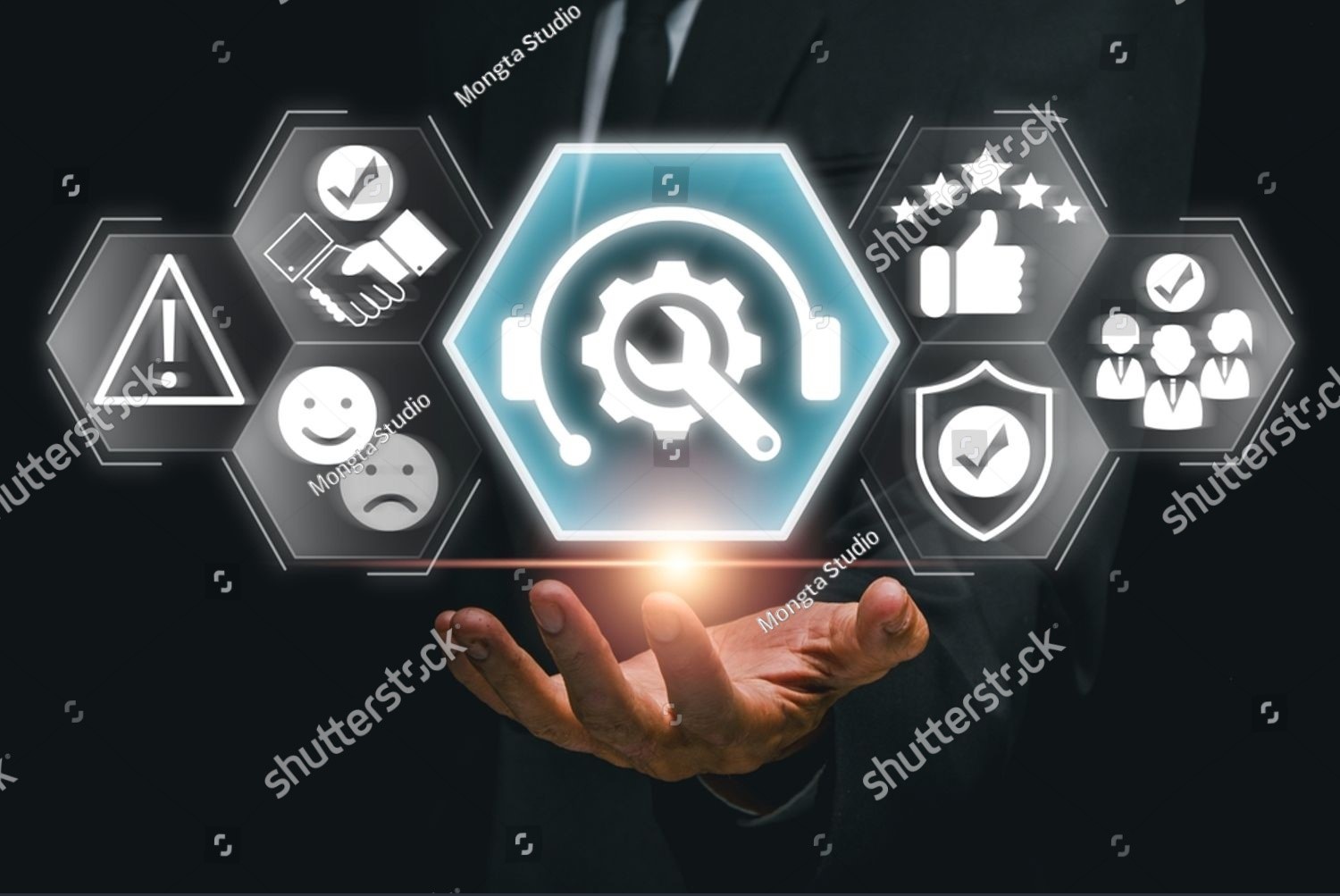 Stock photo visual representation of after sales service with icons symbolizing customer support feedback and 2562941701
